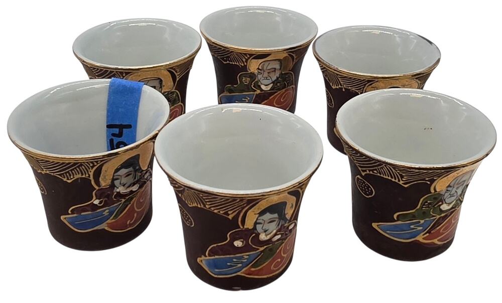 SET OF 6 Kutani Moriage Geisha Demitasse Cup or Shot Glass Japan